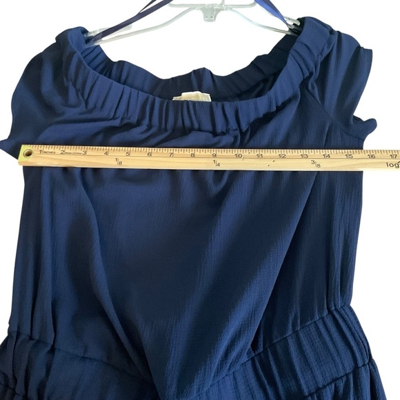 MICHAEL Michael Kors Blue Off-Shoulder Jumpsuit with Flutter Sleeves - Picture 8 of 11